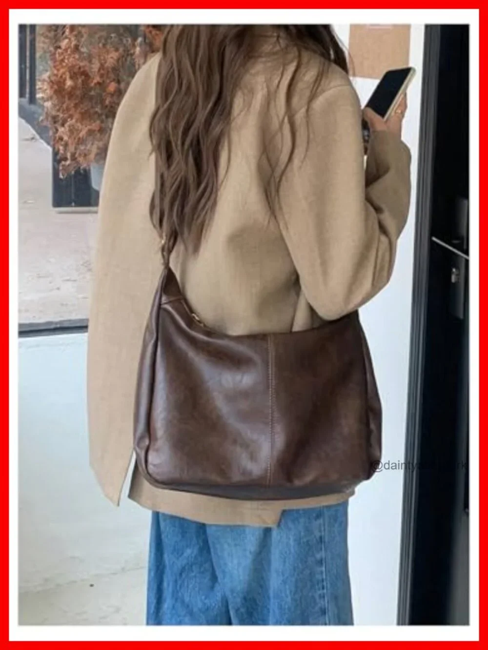 Soft PU Leather Crossbody Hobo Bag Vintage Slouchy Zipper